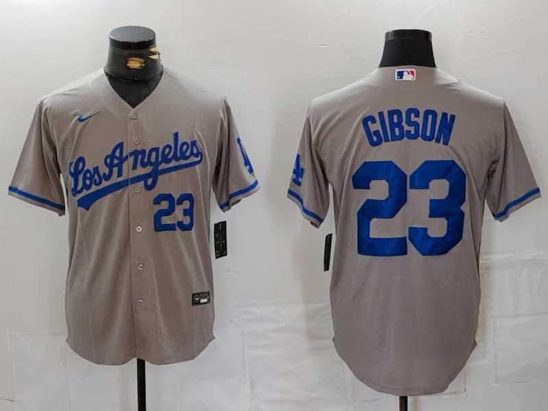 Mens Los Angeles Dodgers #23 Kirk Gibson Number Grey With los Cool Base Stitched Jerseys